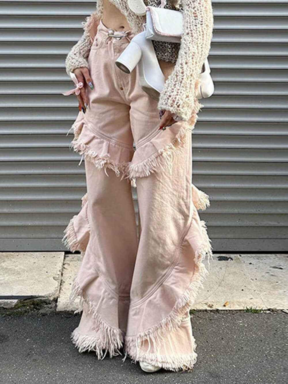 Pink Low-waisted Raw Edge Jeans-Massicos