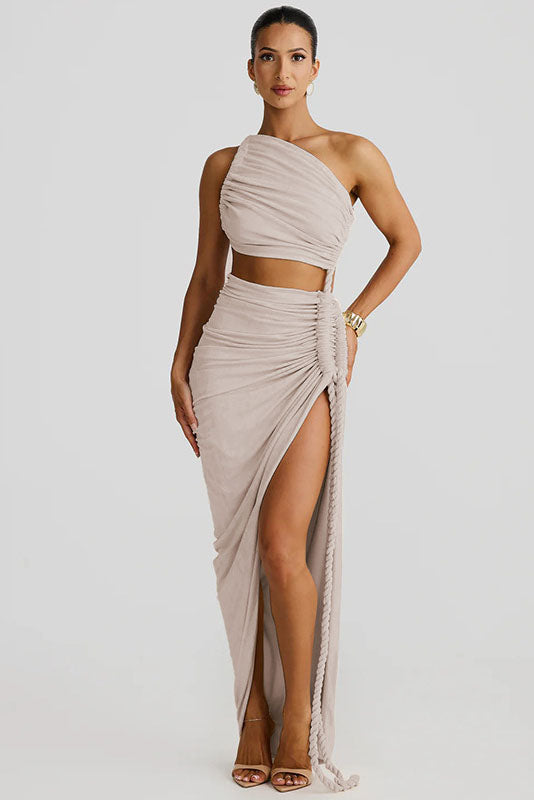 Strapless Cut-Out Lace-Up Maxi Dress-ROVOLE