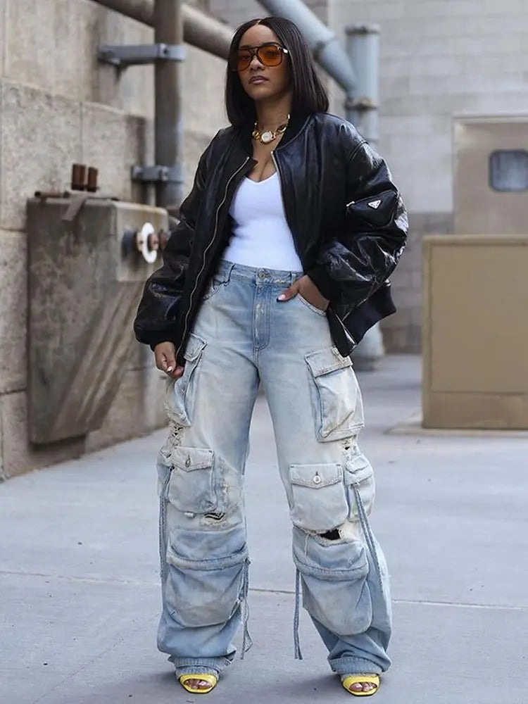 Street Style Cargo Denim-Massicos