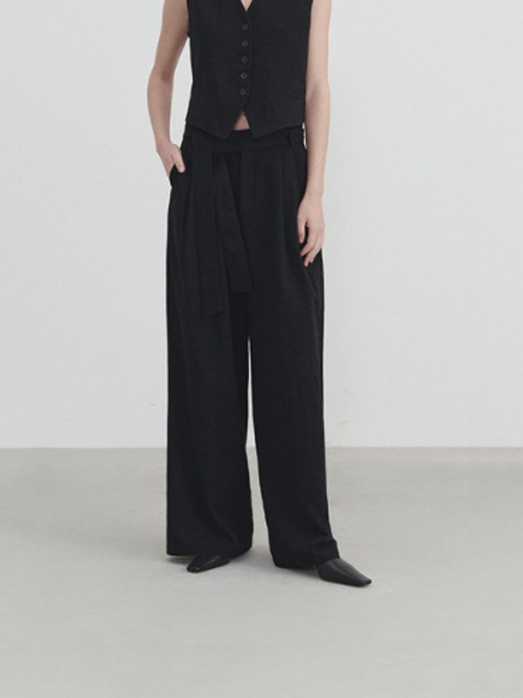 Wide-Leg Straight Linen Trousers-Massicos