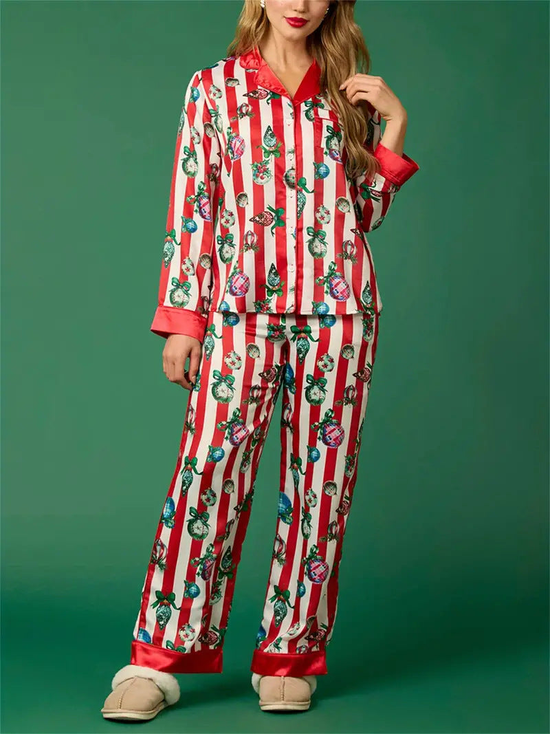 Christmas Festive Stripe Print Pajama Set-Massicos