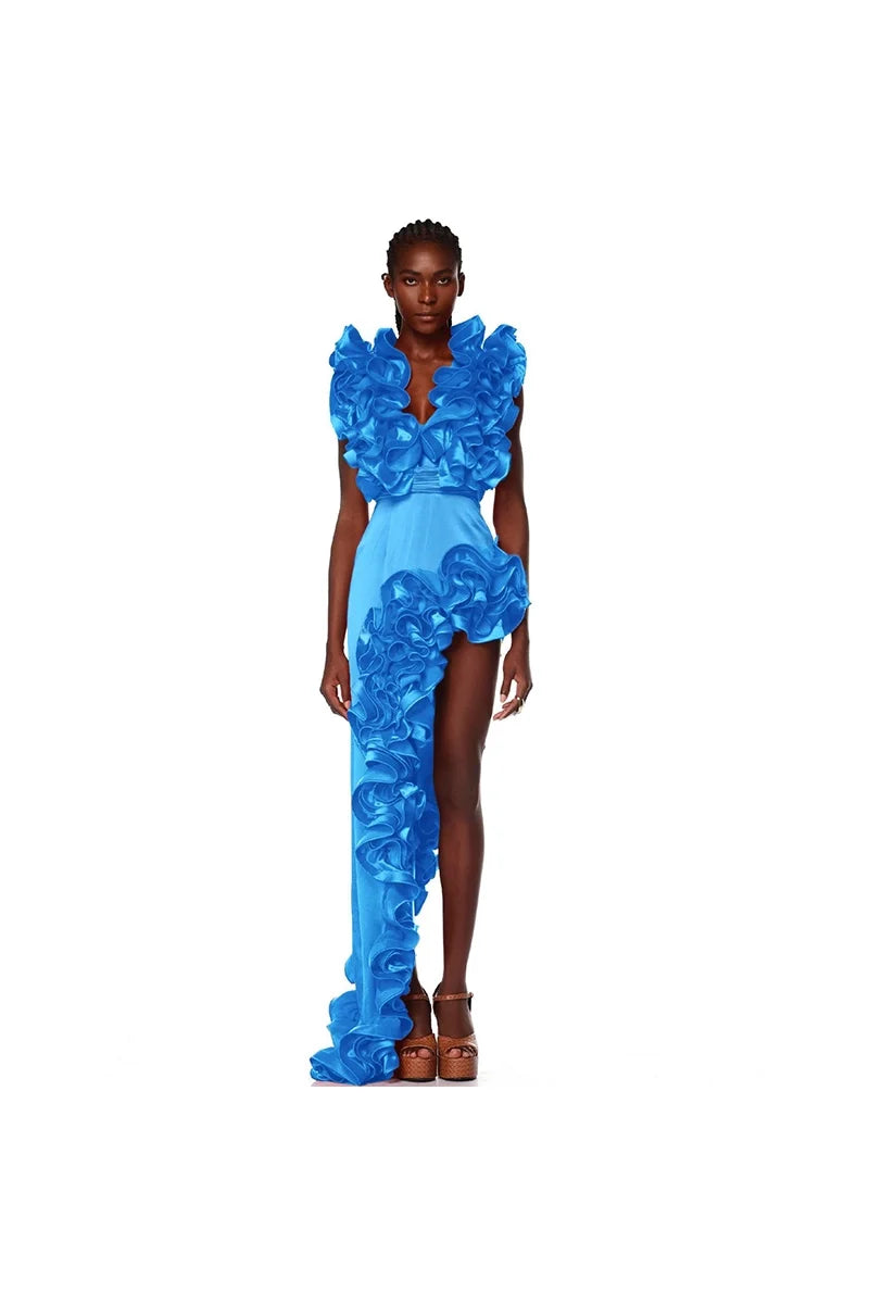 Lace V-Neck Blue Swimsuit-ROVOLE
