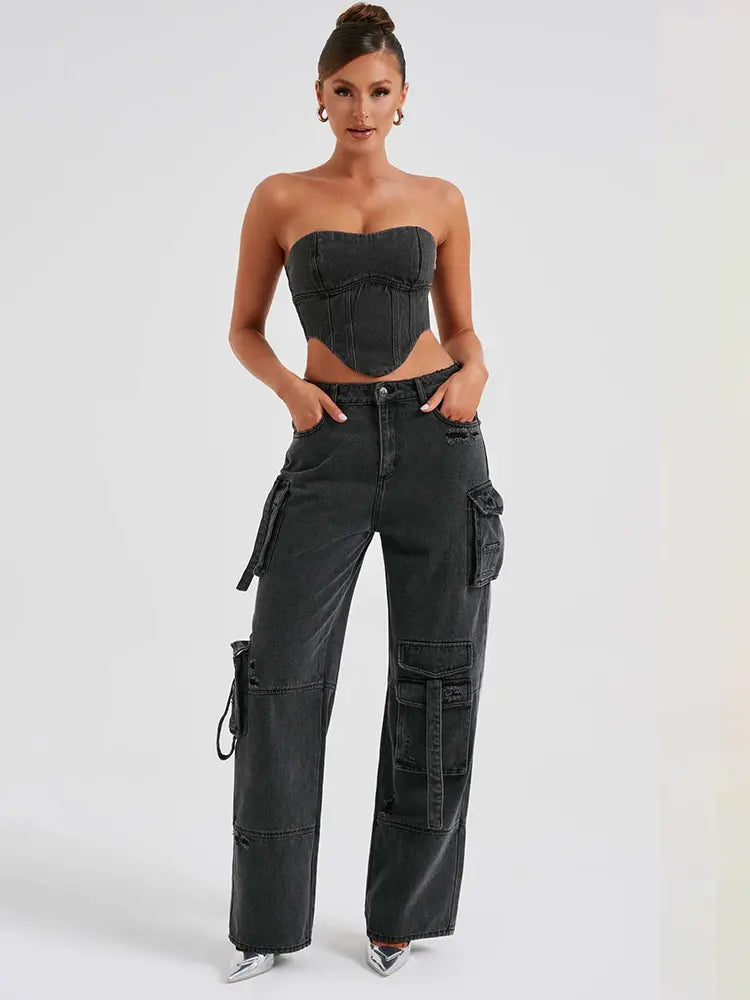 Low-Waist Pocket Jeans-Massicos
