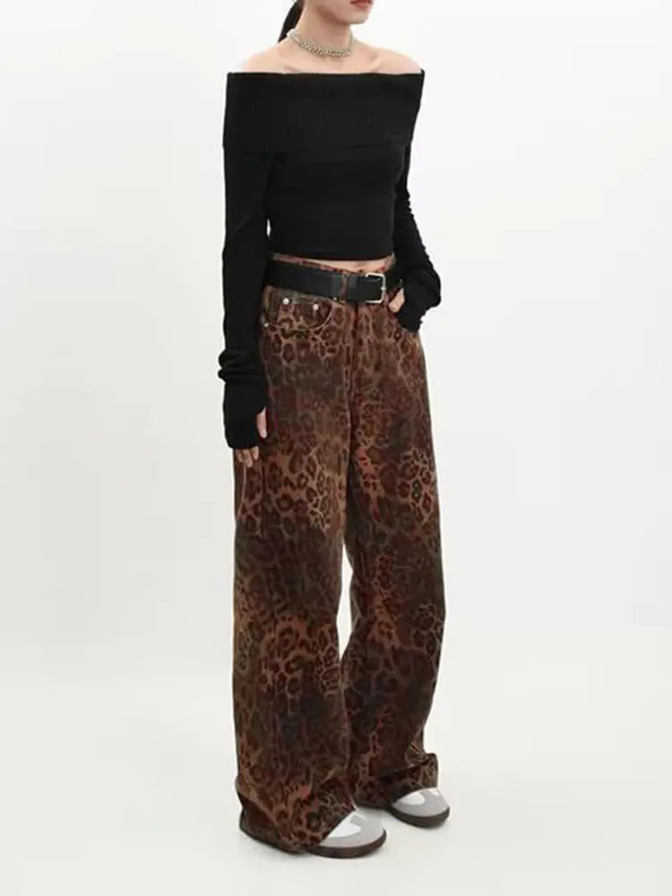 Vintage Leopard Print Jeans-Massicos