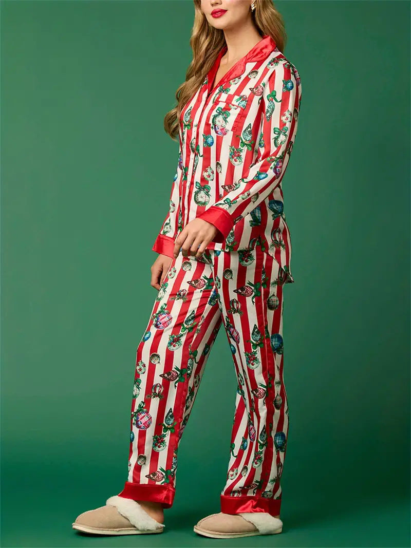 Christmas Festive Stripe Print Pajama Set-Massicos