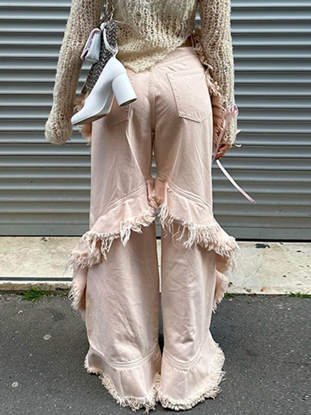 Pink Low-waisted Raw Edge Jeans-Massicos