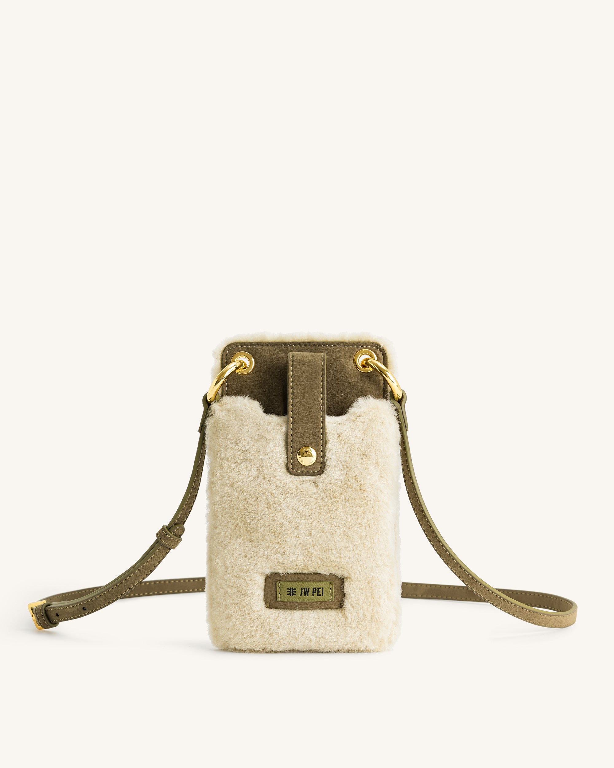 Aylin Faux Fur And Suede Phone Bag - Dark Olive & Light Milk Green-ROVOLE