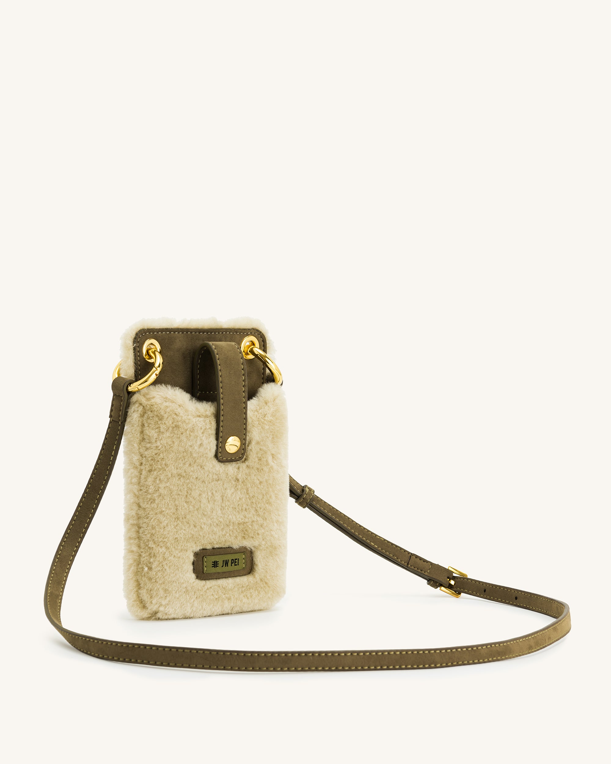 Aylin Faux Fur And Suede Phone Bag - Dark Olive & Light Milk Green-ROVOLE