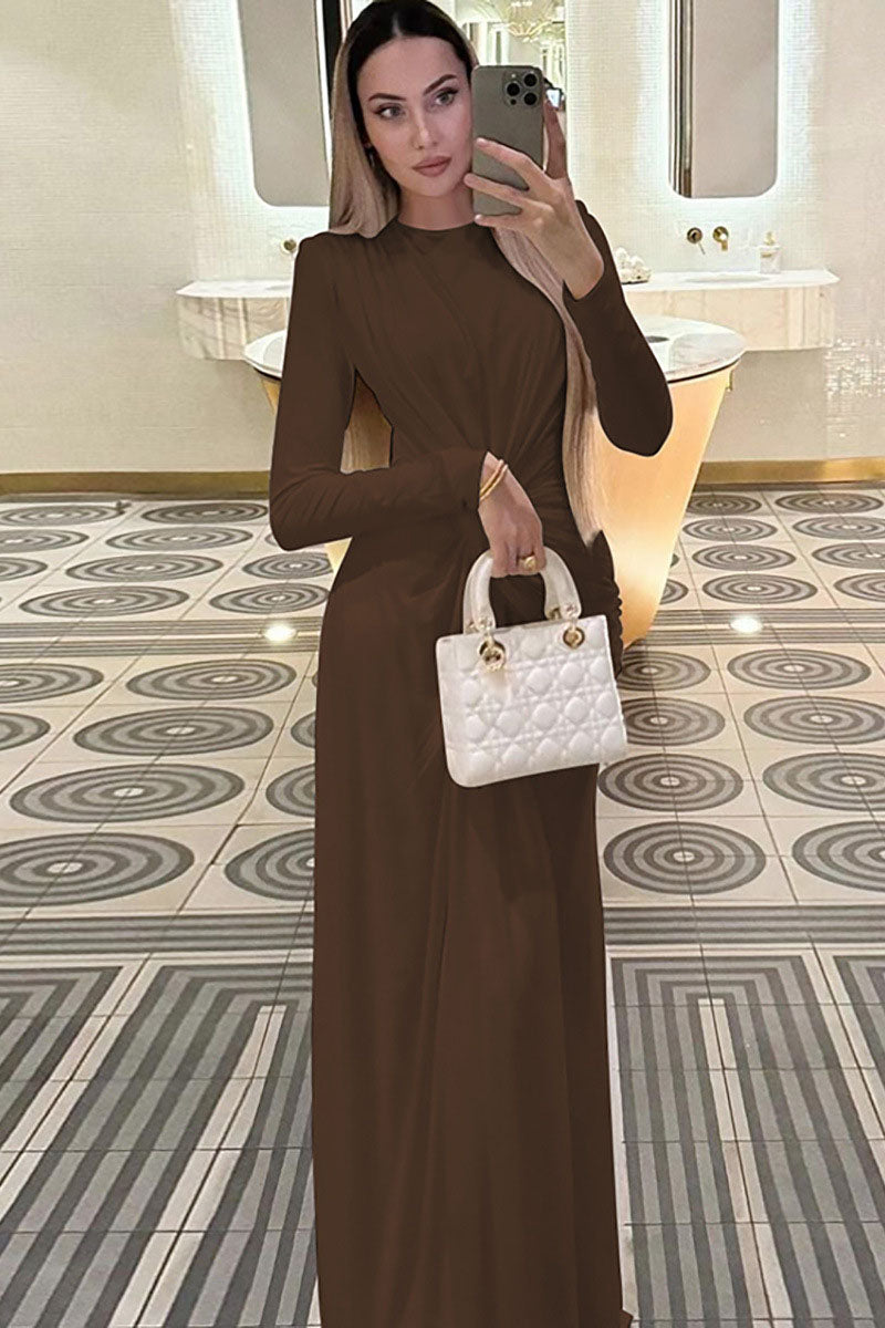 Euro-Inspired Round Neck Evening Maxi Dress-ROVOLE