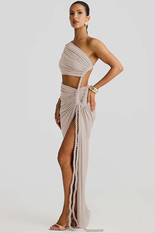 Strapless Cut-Out Lace-Up Maxi Dress-ROVOLE