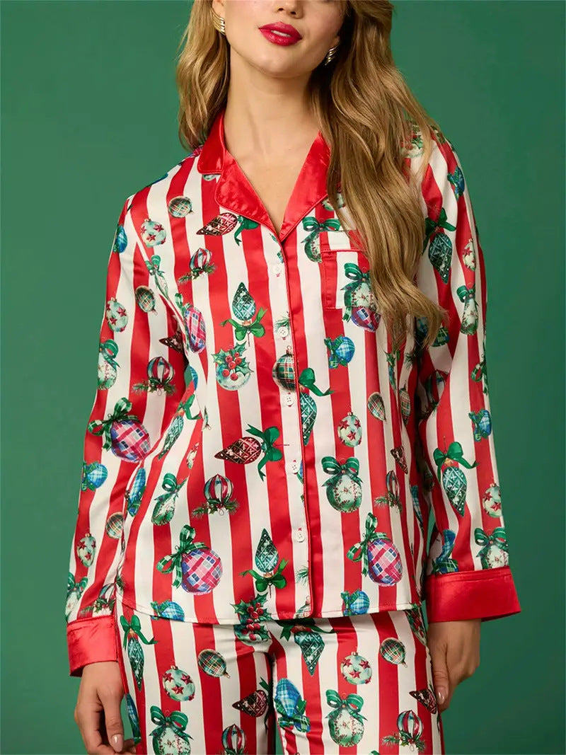 Christmas Festive Stripe Print Pajama Set-Massicos
