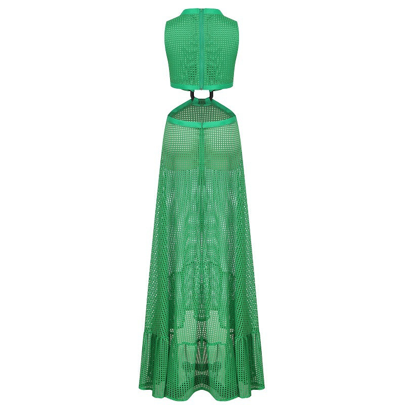 Emerald Maxi Dress V-neckline-ROVOLE