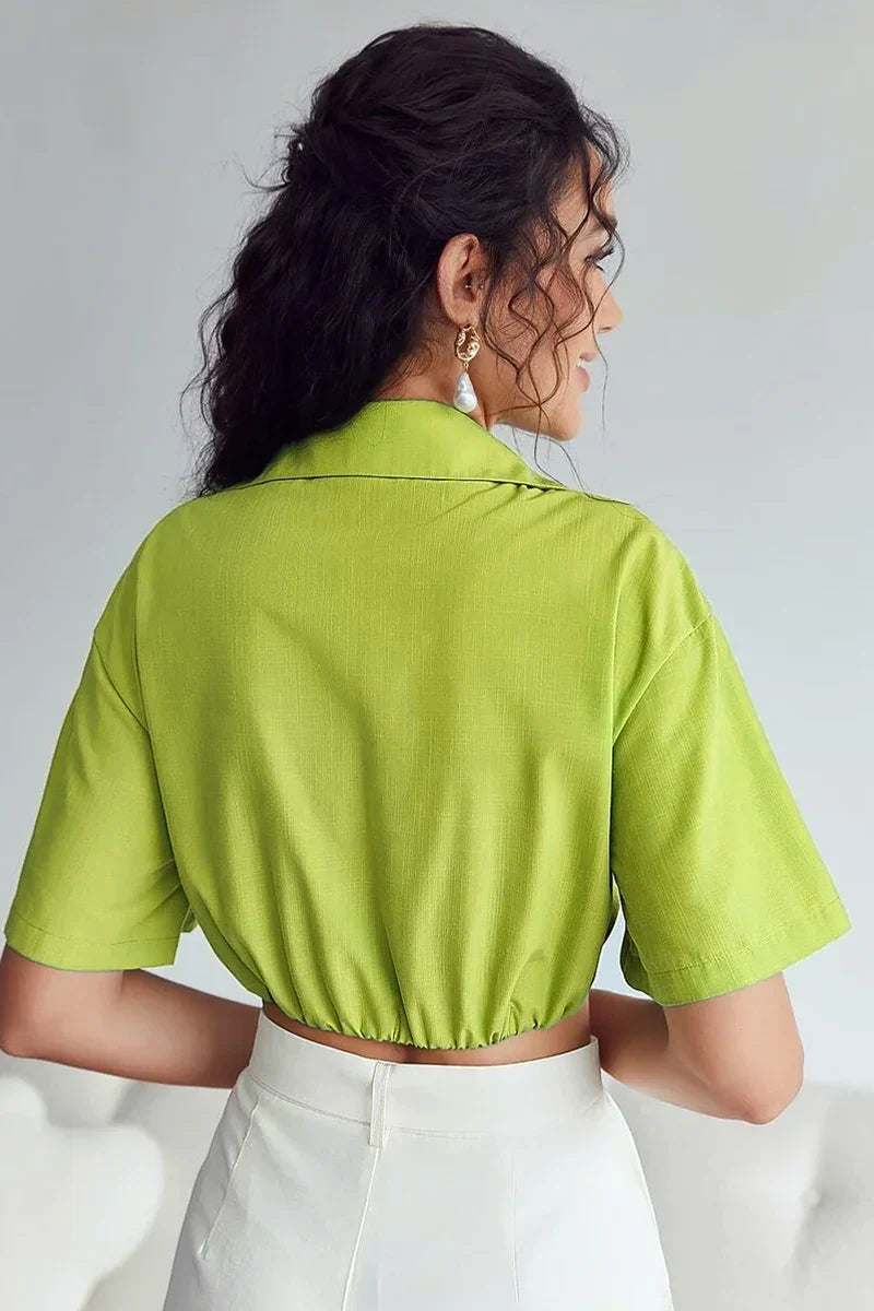 Kay Twisted Crop Linen Blouse-ROVOLE