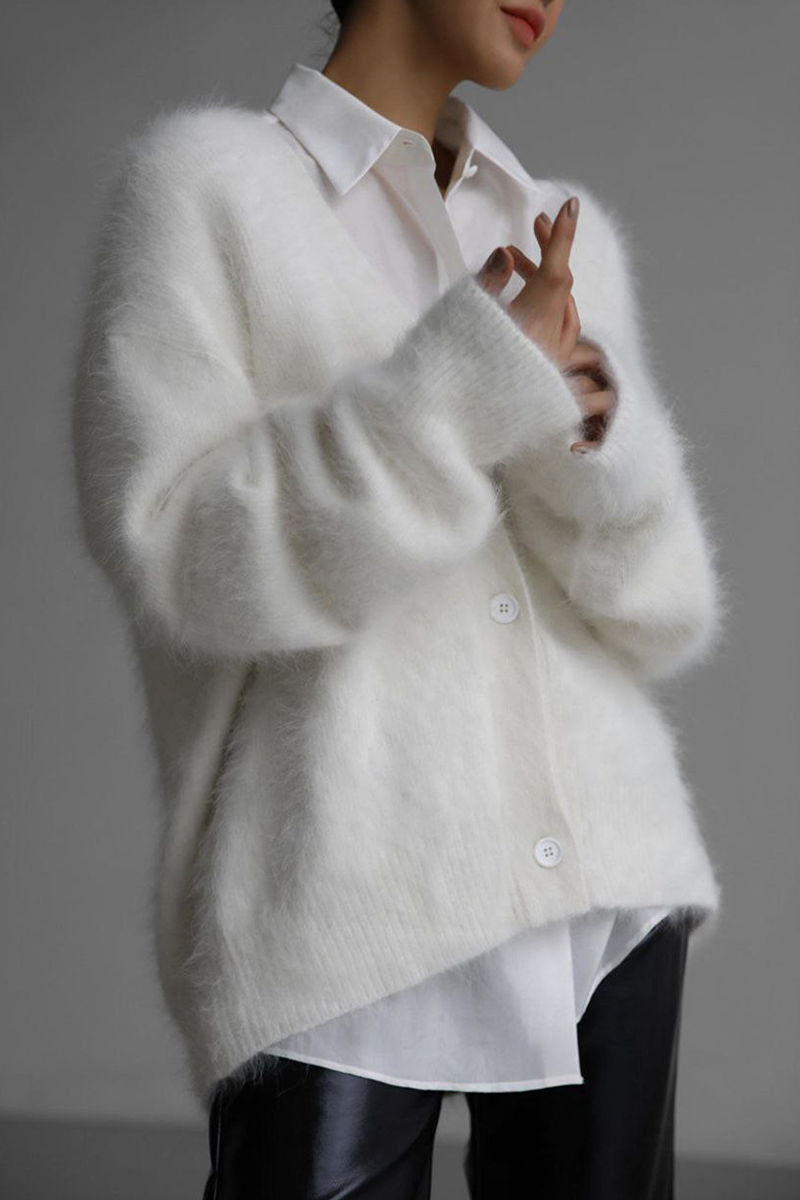 Celebrities Elegant Solid Buttons V Neck Outerwear-ROVOLE