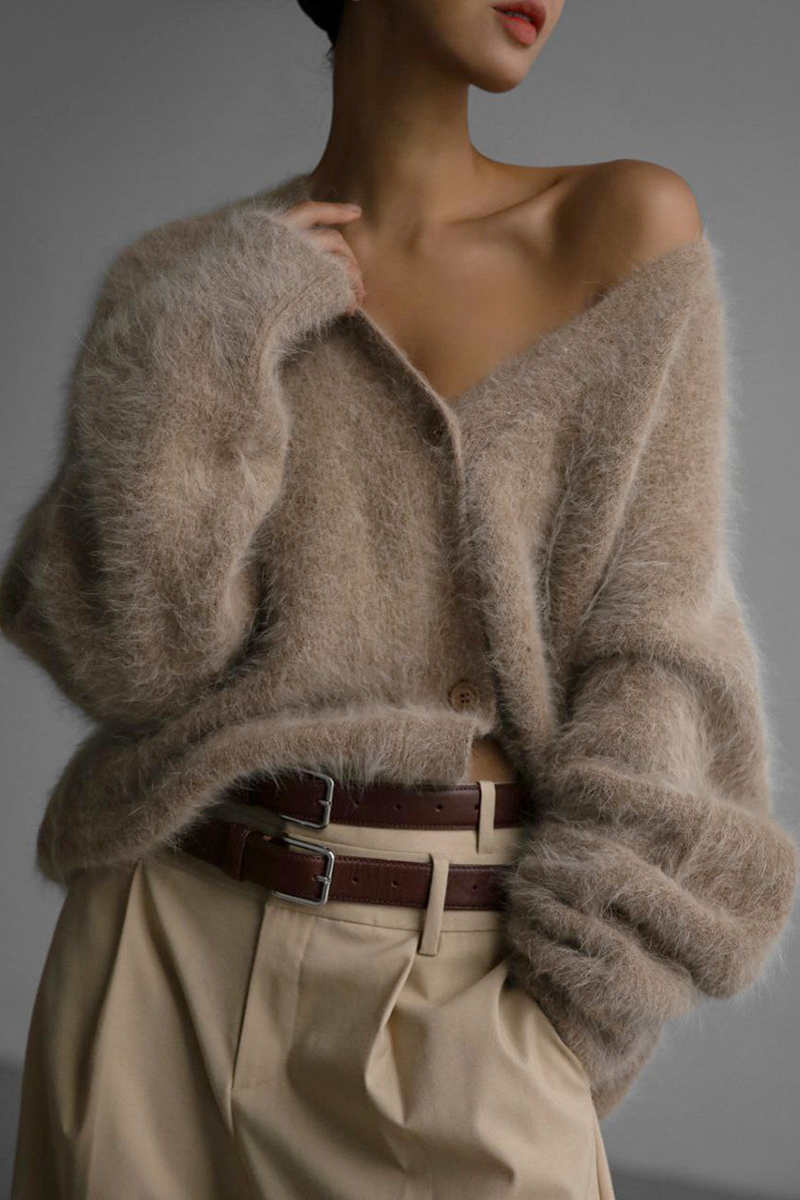 Celebrities Elegant Solid Buttons V Neck Outerwear-ROVOLE
