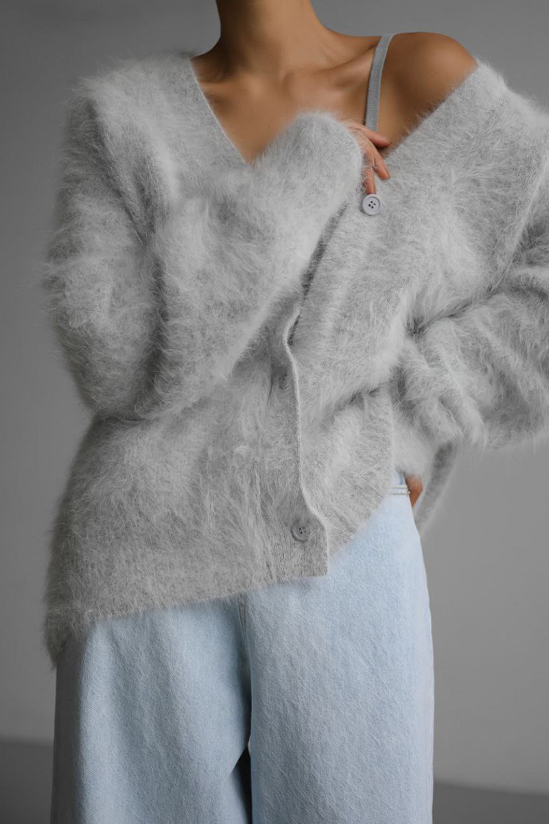 Celebrities Elegant Solid Buttons V Neck Outerwear-ROVOLE