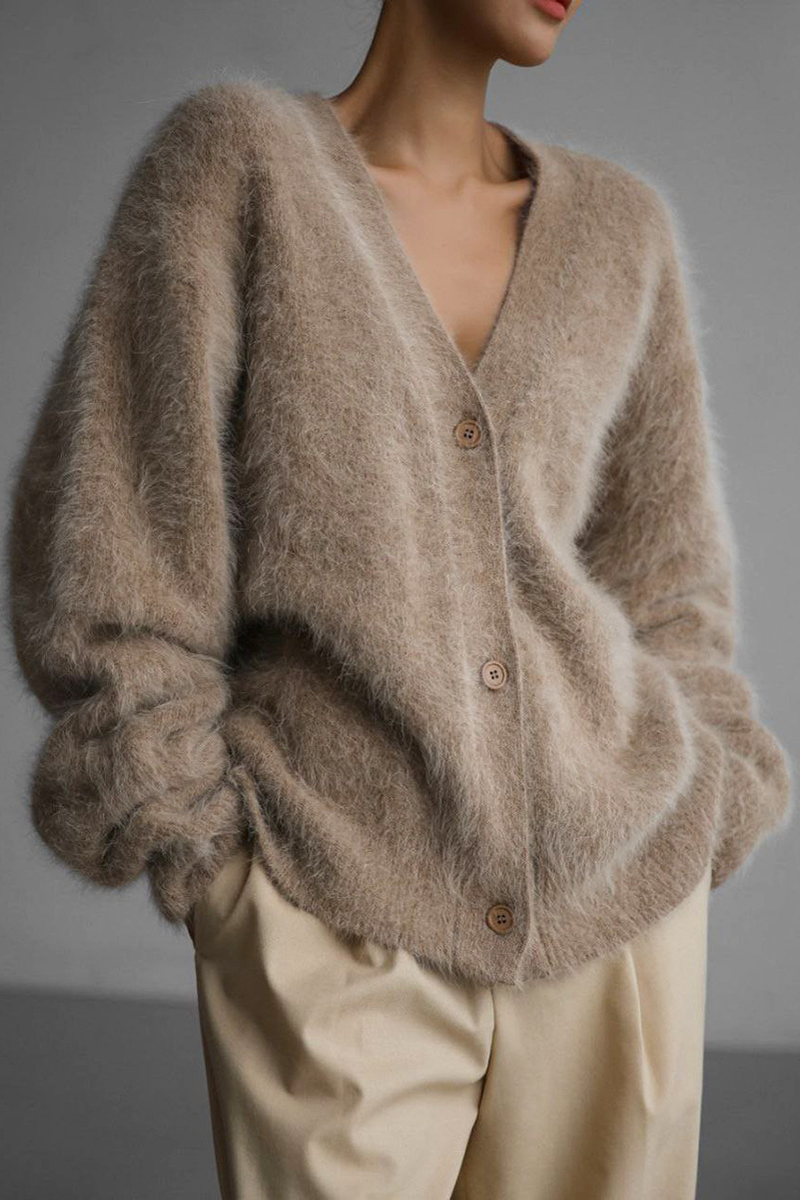 Celebrities Elegant Solid Buttons V Neck Outerwear-ROVOLE