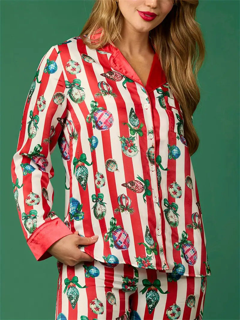 Christmas Festive Stripe Print Pajama Set-Massicos