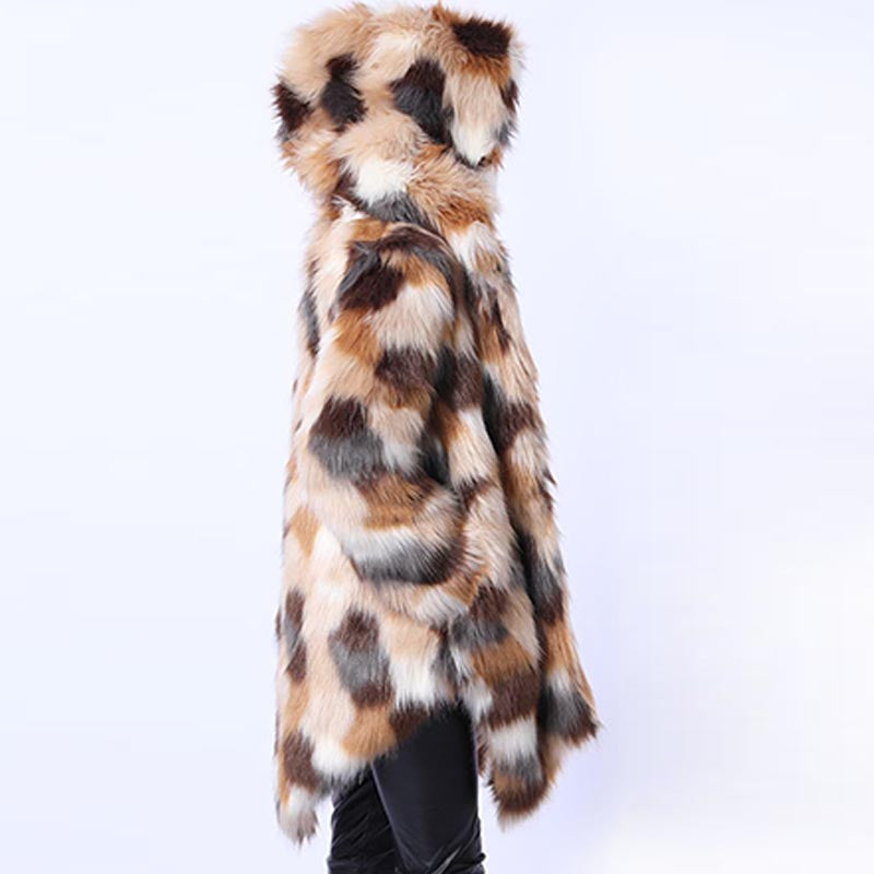 Hooded asymmetric faux fur coats-Massicos