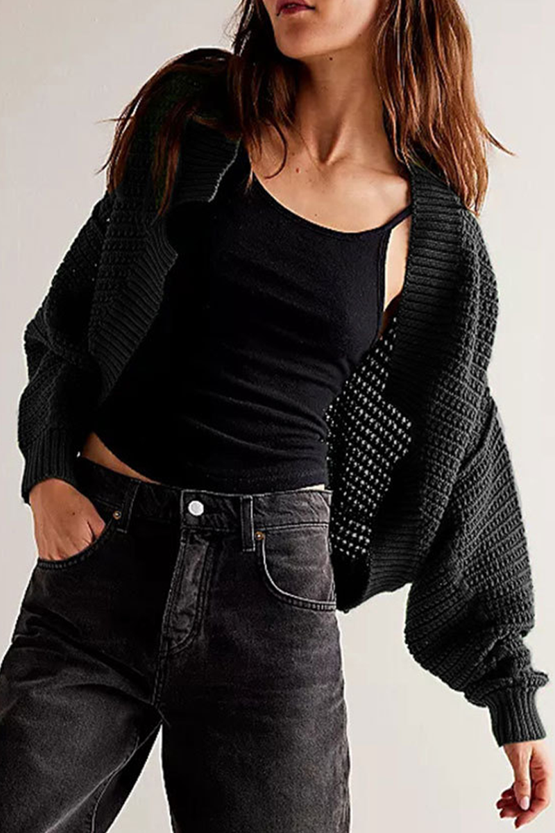 Casual Daily Solid Color Weave Cardigan Collar Outerwear(4 Colors)-ROVOLE
