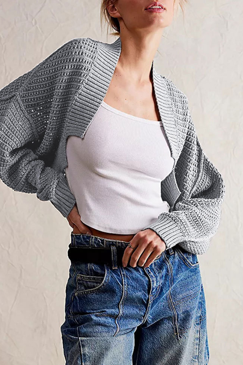 Casual Daily Solid Color Weave Cardigan Collar Outerwear(4 Colors)-ROVOLE