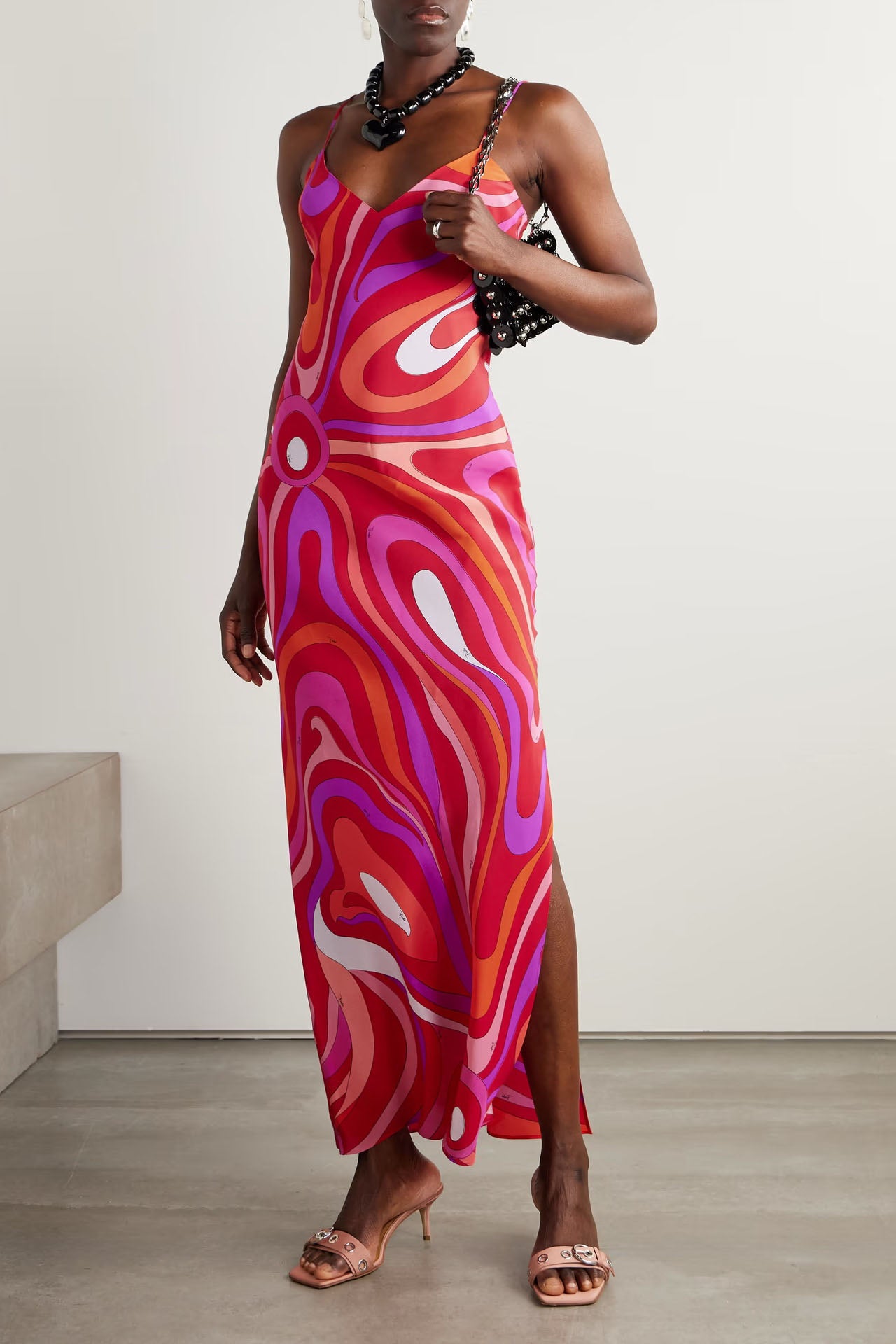 Marmo Printed Satin Maxi Dress-ROVOLE