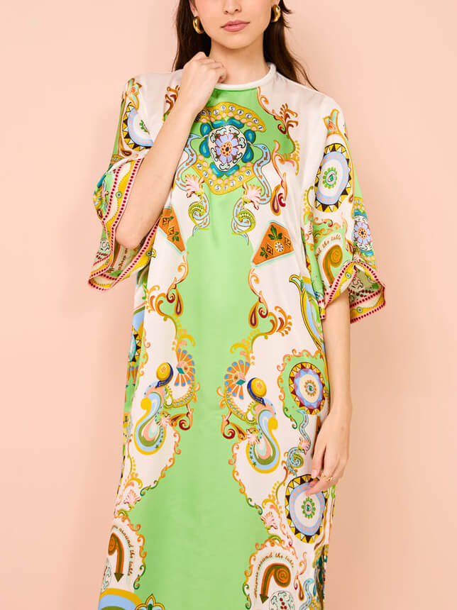 Unique Cashew Floral Print Loose Midi Dress-Massicos