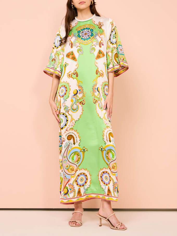 Unique Cashew Floral Print Loose Midi Dress-Massicos