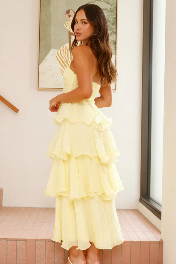 Sexy Chic Strapless Backless Tiered Midi Dress-ROVOLE