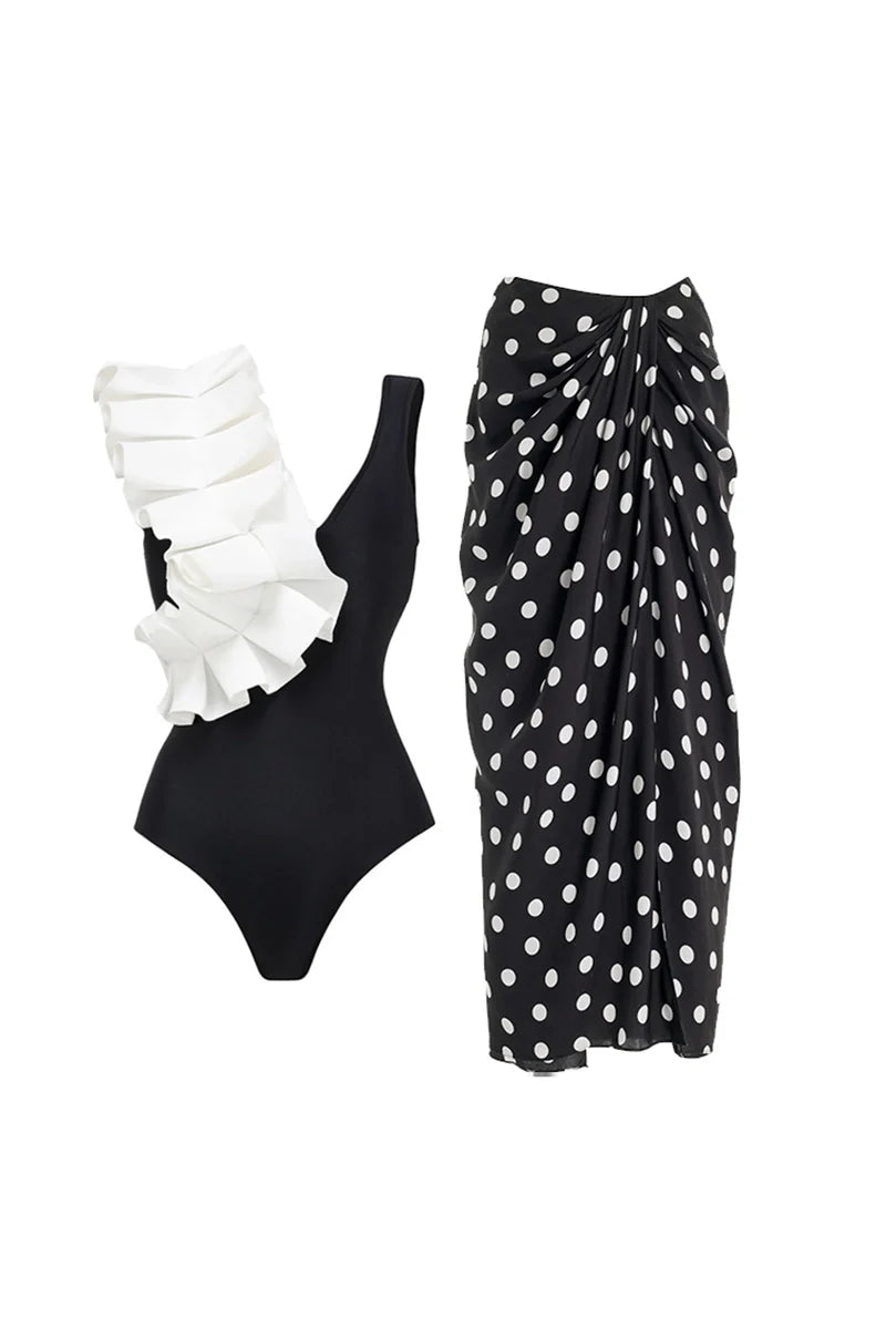 Elegant Polka Dot One-Piece Swimsuit-ROVOLE