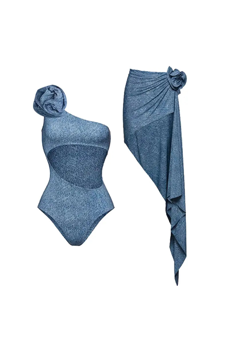 3D Floral One-Shoulder Sexy Monokini-ROVOLE