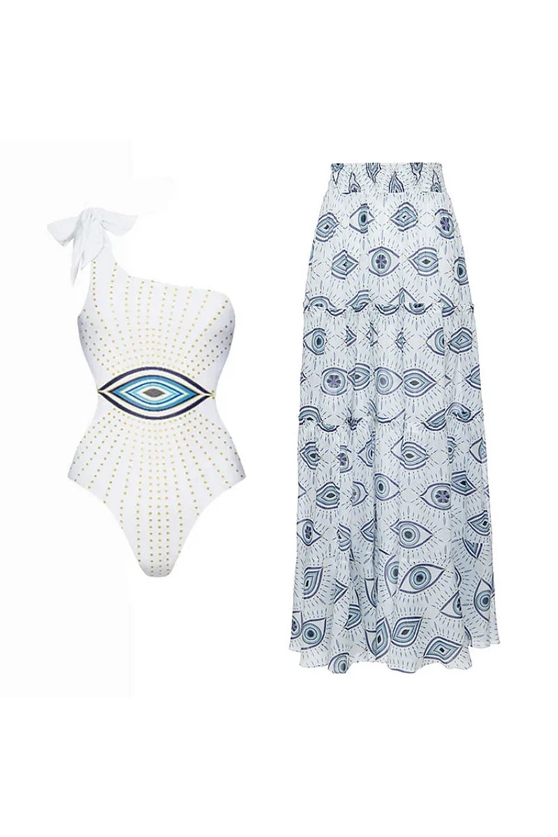 Evil Eye Print One-Piece Swimsuit-ROVOLE