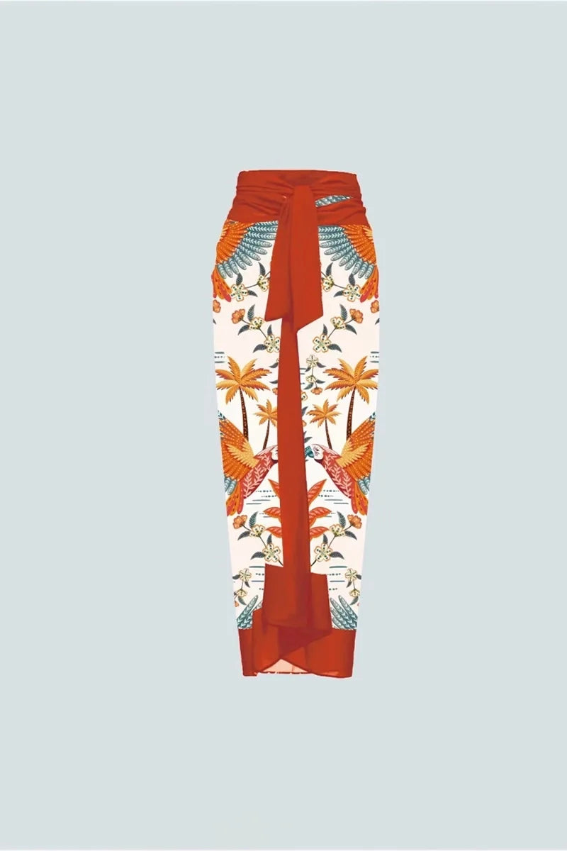 Floral Print One-Piece with 3D Flower Detail-ROVOLE