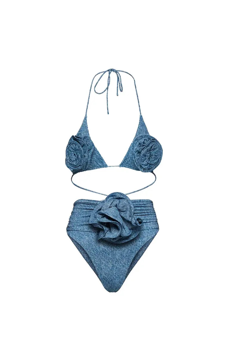 3D Floral Halter Sexy Bikini Set-ROVOLE