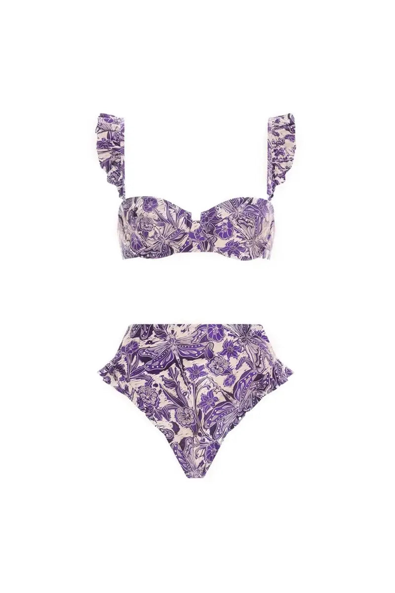 Dragonfly Ruffle Bikini Swimsuit Set-ROVOLE