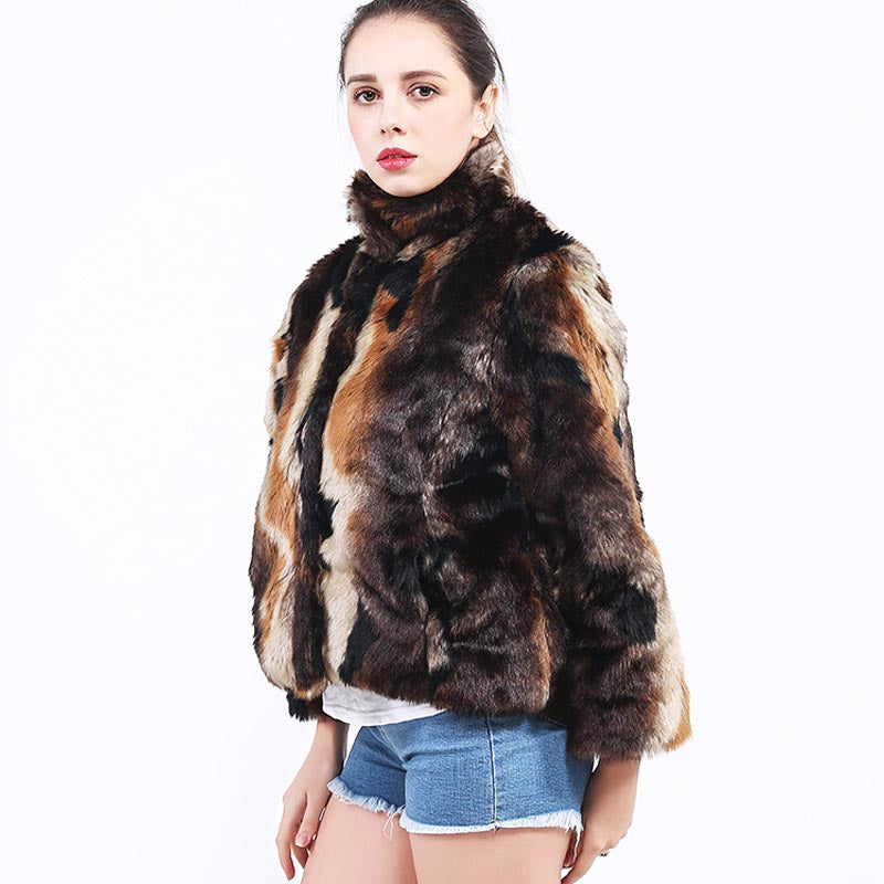 Mock neck winter short faux fur coats-Massicos
