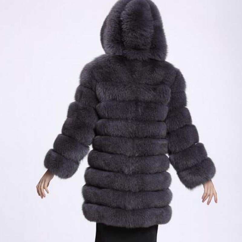 Hooded long faux fur coats-Massicos