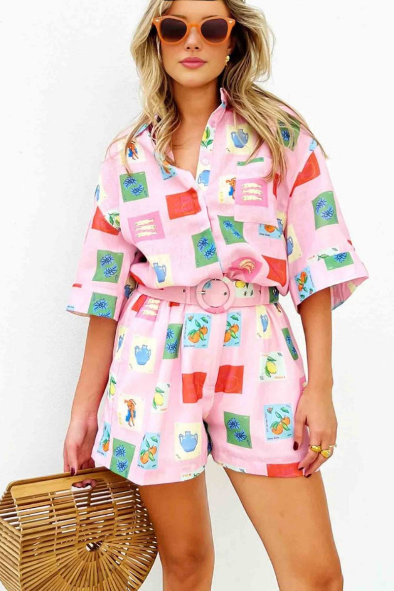 Short Set - Pink Stamp Print-ROVOLE