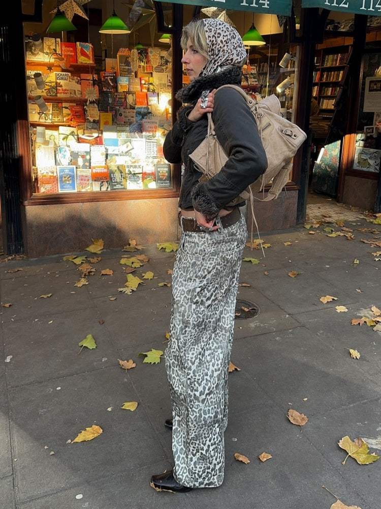 Straight Leg Animal Print Jeans-Massicos