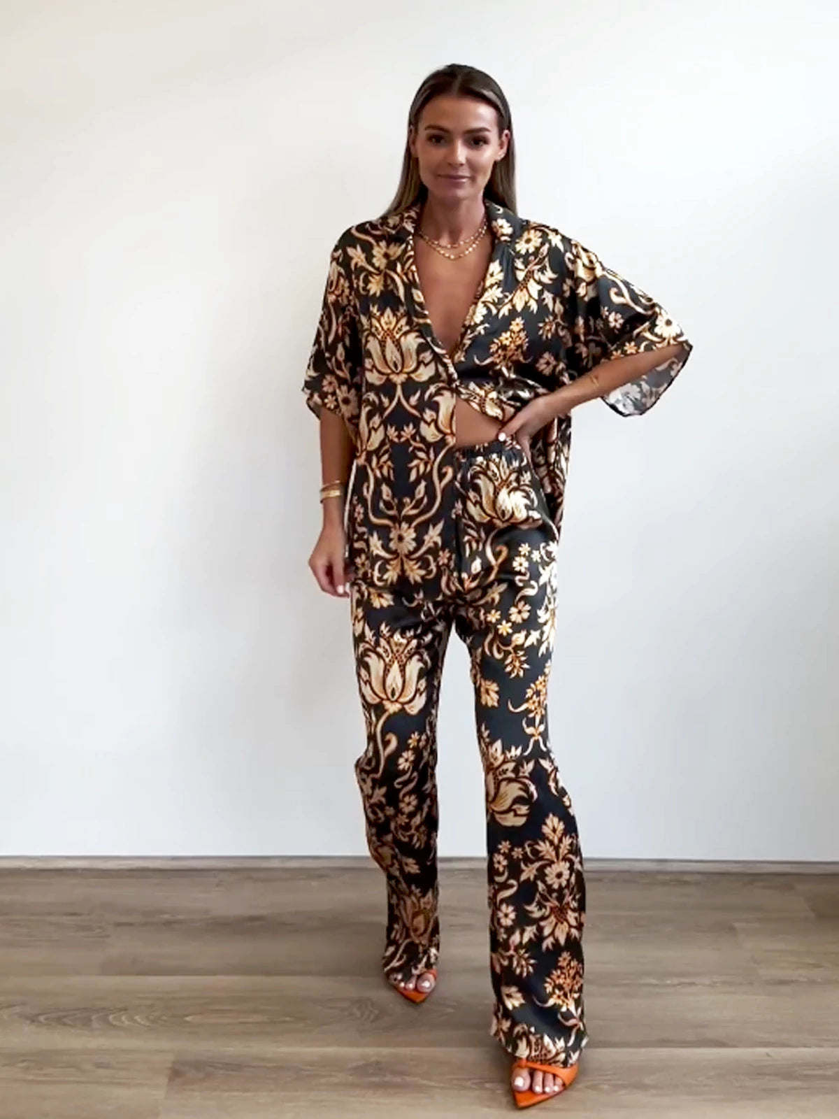 Golden Mystery Lotus Pajama Set-Massicos