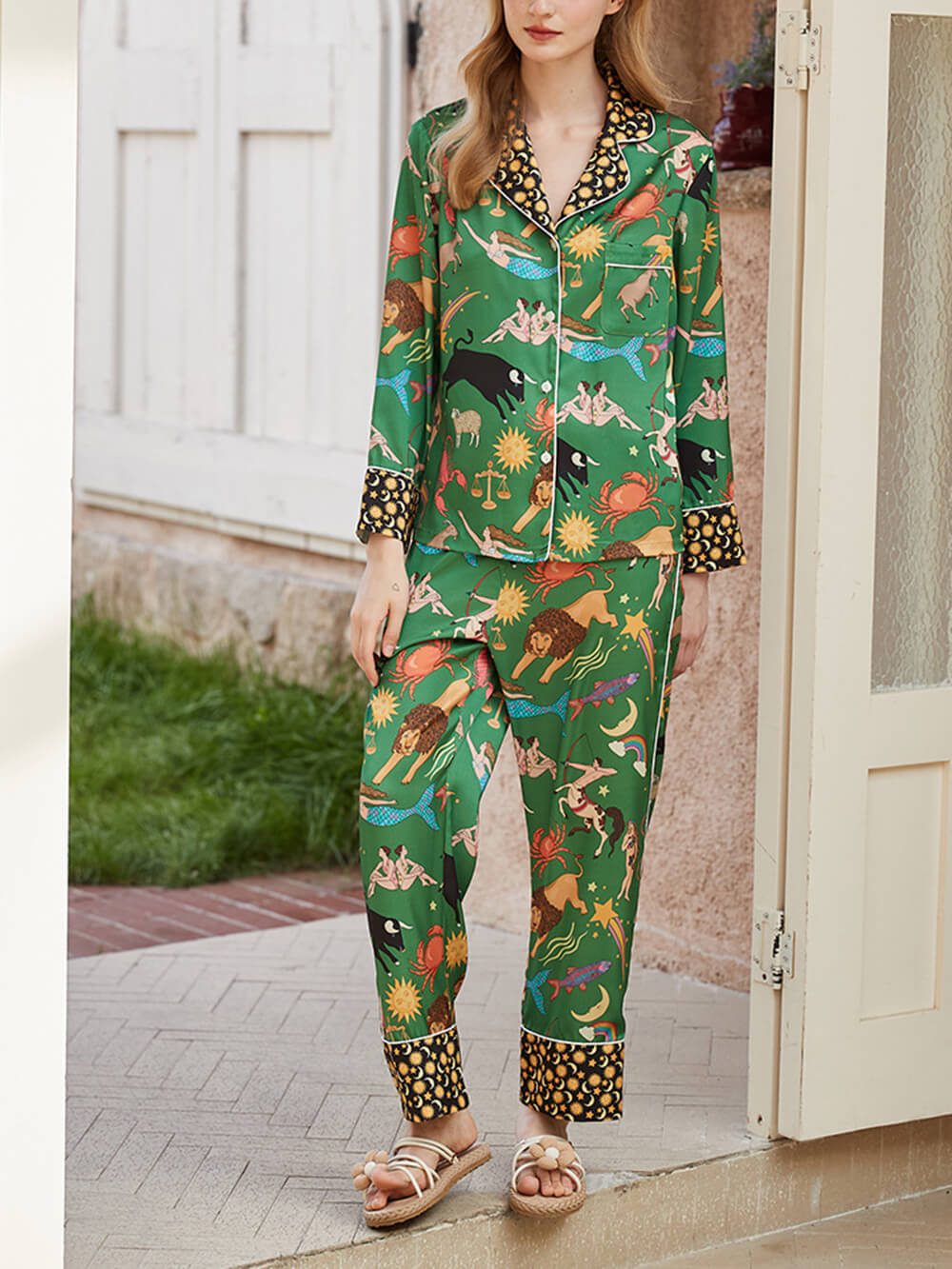Green Constellation Print Pajama Set-Massicos