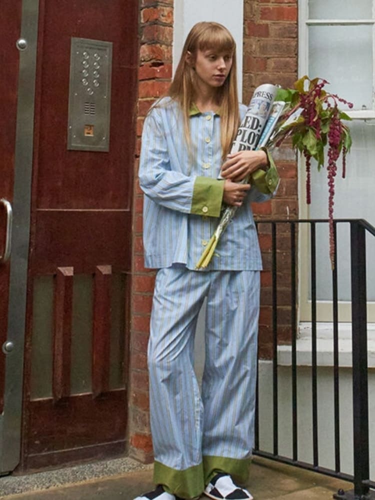 Striped Color-Block Pajama Set-Massicos