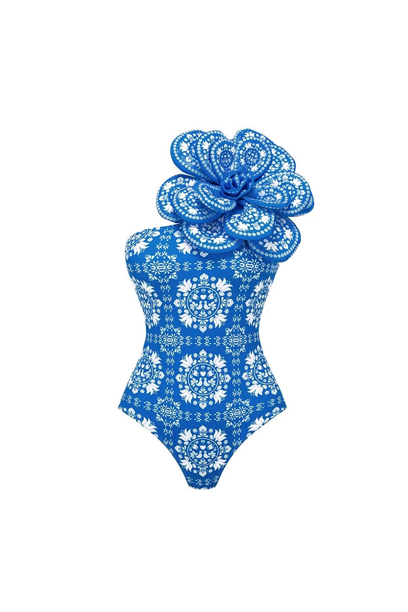 3D Floral Decor Ethnic Print Swimsuit-ROVOLE
