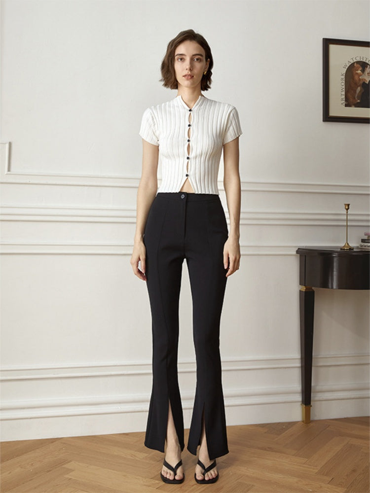 Elegant slit slightly flared suit pants-Massicos