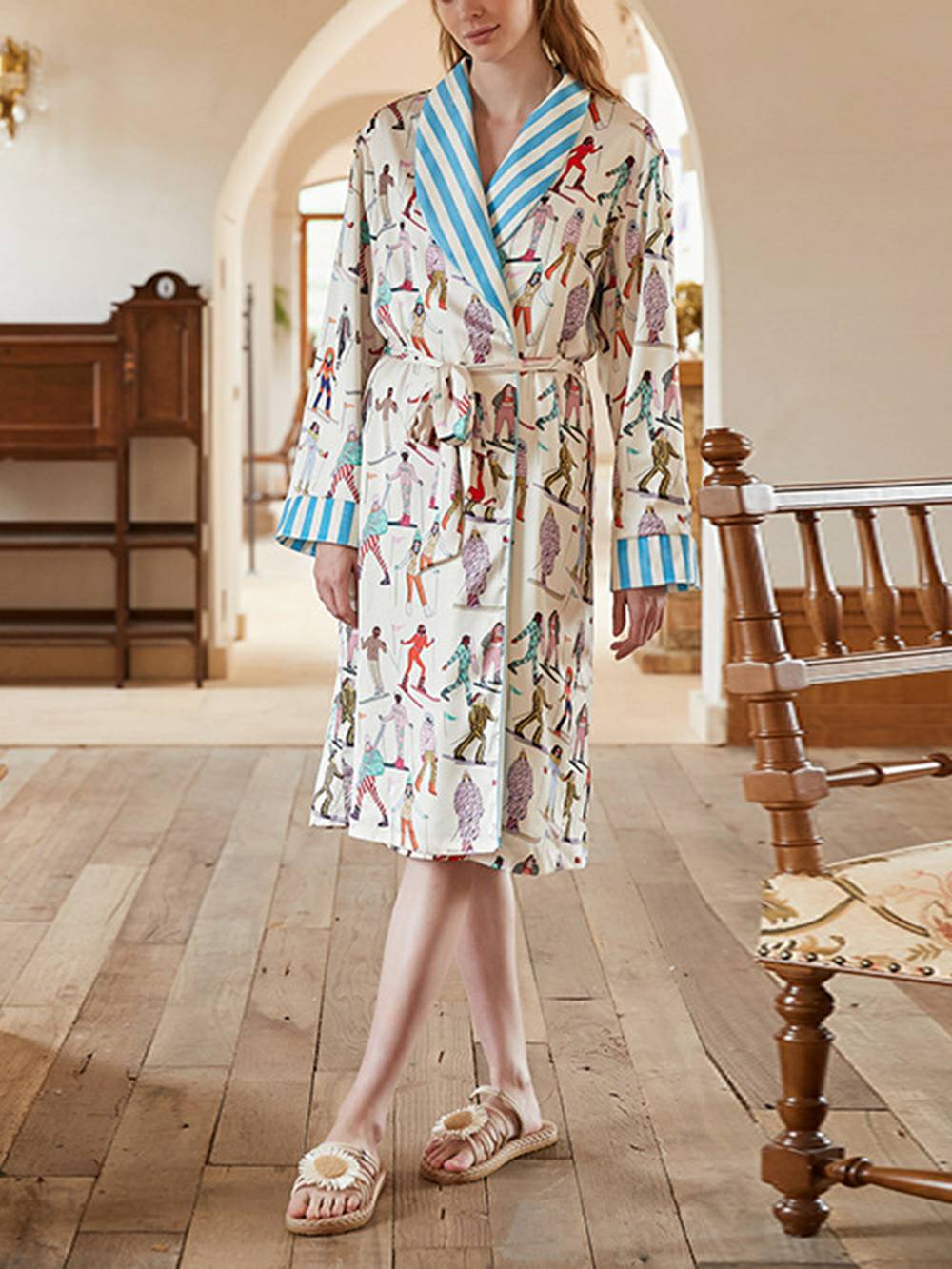 Ski Sports Print Silk Robe Set-Massicos