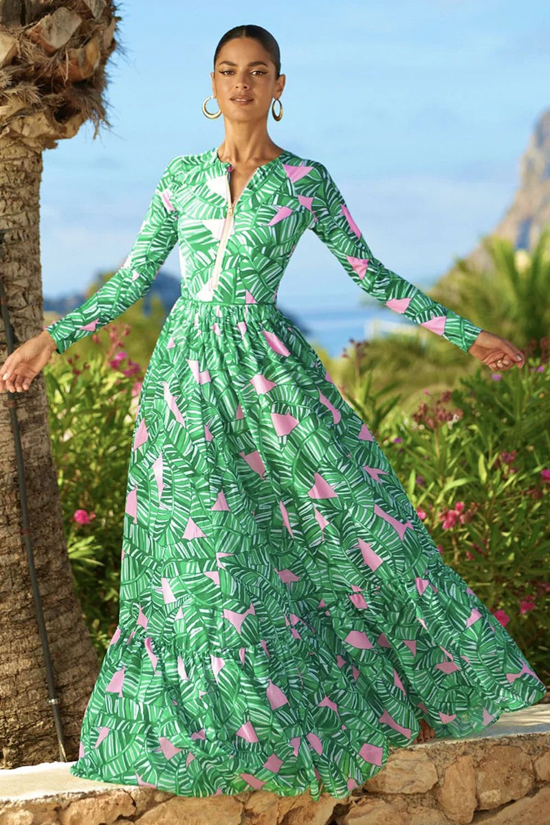 Green Zip-Up Floral Surf Set-ROVOLE