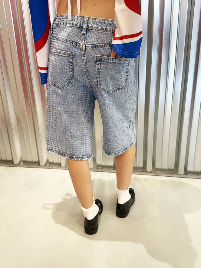 Light Blue Denim Sparkling Shorts-Massicos
