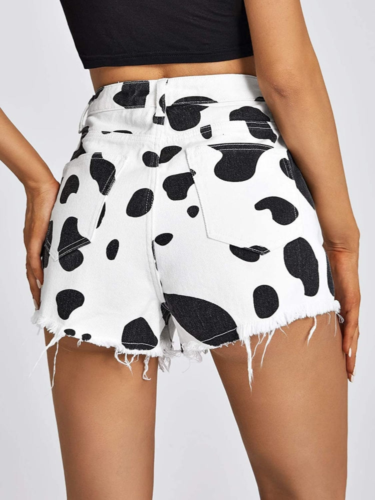 Cowboy Style Brown Cow Print Shorts-Massicos