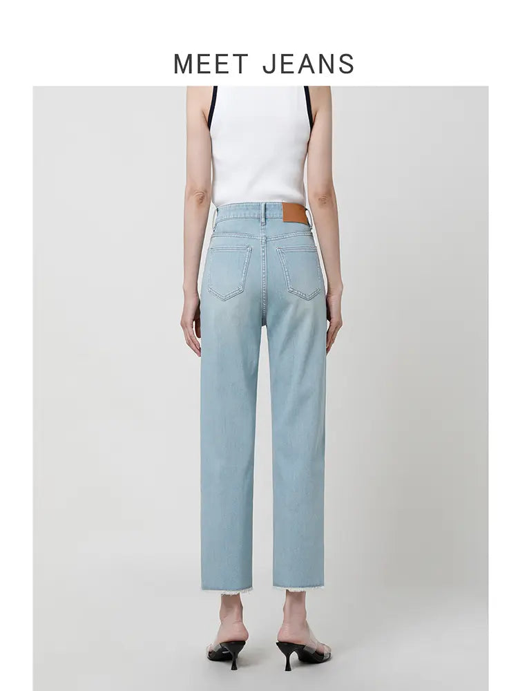 Light Blue Slim Straight Jeans-Massicos