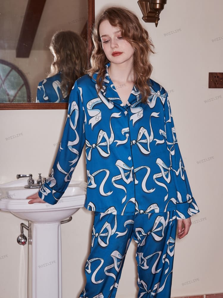 Bow Pattern Ice Silk Pajama Set-Massicos